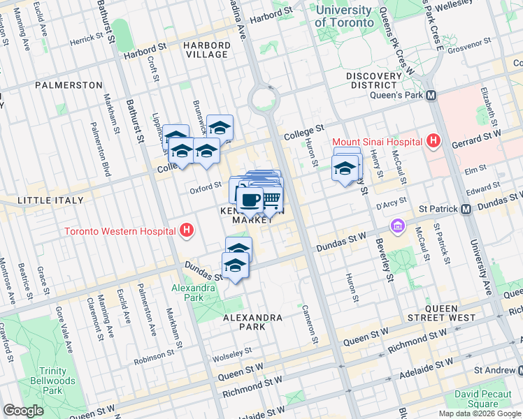 map of restaurants, bars, coffee shops, grocery stores, and more near 178 Baldwin Street in Toronto