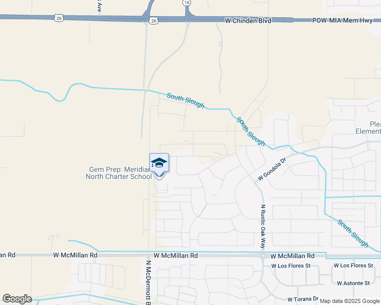 map of restaurants, bars, coffee shops, grocery stores, and more near 5390 North McDermott Road in Meridian