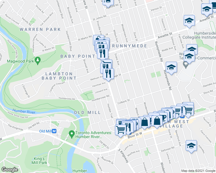 map of restaurants, bars, coffee shops, grocery stores, and more near in Toronto