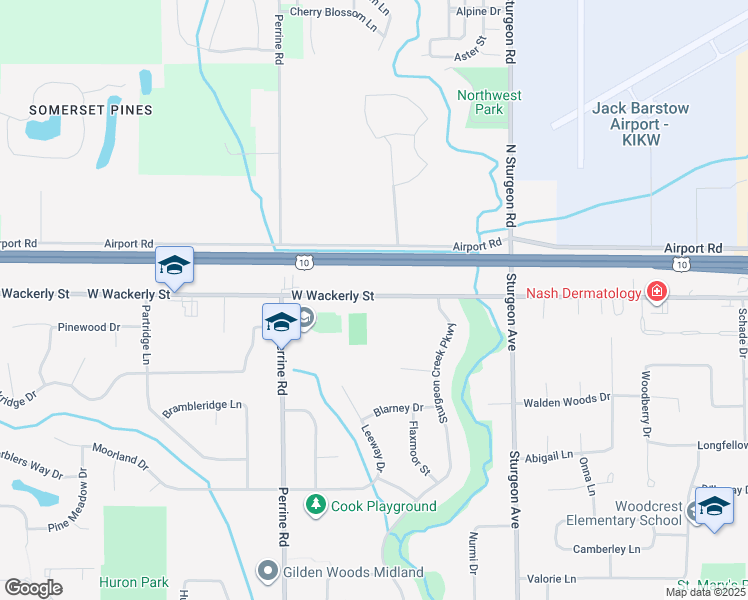 map of restaurants, bars, coffee shops, grocery stores, and more near 3601-4109 West Wackerly Street in Midland