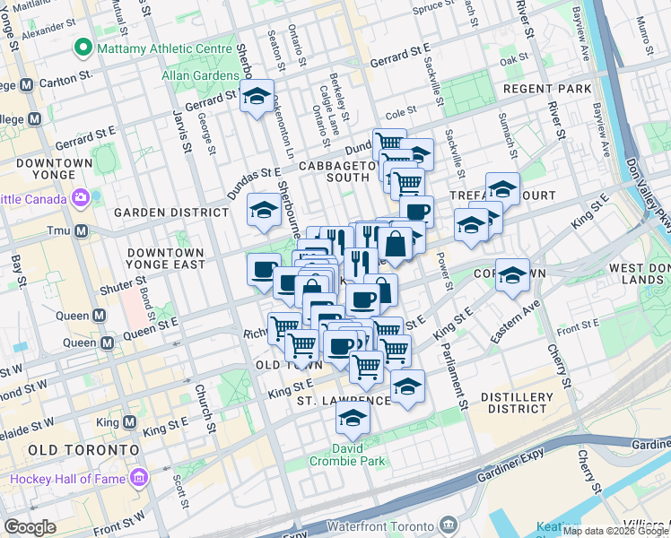 map of restaurants, bars, coffee shops, grocery stores, and more near in Toronto