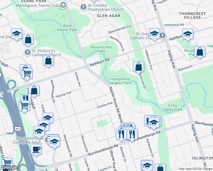 map of restaurants, bars, coffee shops, grocery stores, and more near in Toronto