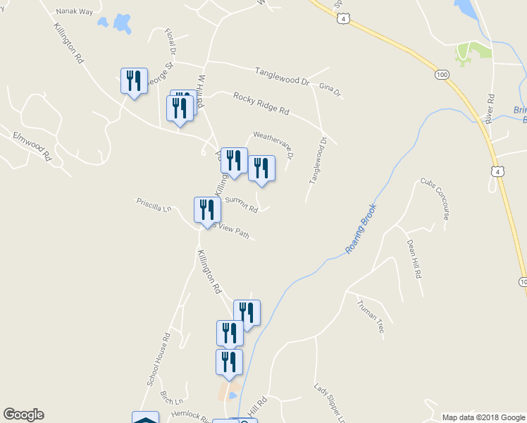 map of restaurants, bars, coffee shops, grocery stores, and more near 141 South View Path in Killington