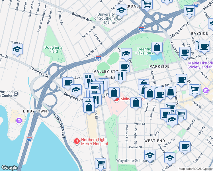 map of restaurants, bars, coffee shops, grocery stores, and more near 81 Gilman Street in Portland