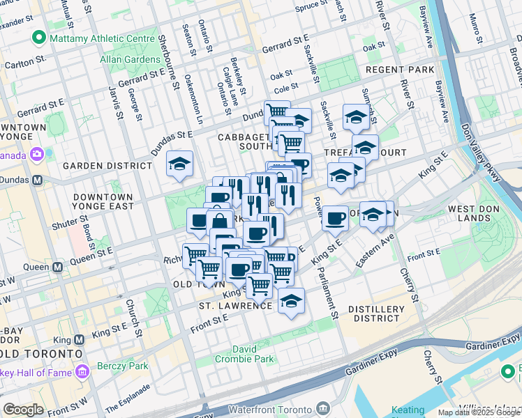 map of restaurants, bars, coffee shops, grocery stores, and more near in Toronto