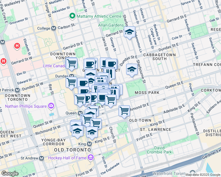 map of restaurants, bars, coffee shops, grocery stores, and more near in Toronto