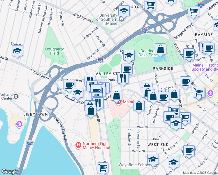 map of restaurants, bars, coffee shops, grocery stores, and more near 81 Gilman Street in Portland