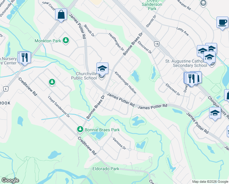 map of restaurants, bars, coffee shops, grocery stores, and more near 39 Chesterwood Crescent in Brampton