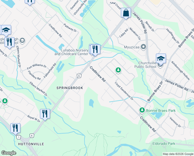 map of restaurants, bars, coffee shops, grocery stores, and more near 8930 Creditview Road in Mississauga