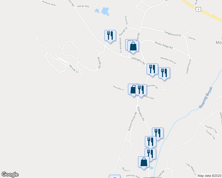 map of restaurants, bars, coffee shops, grocery stores, and more near 95 Priscilla Lane in Killington