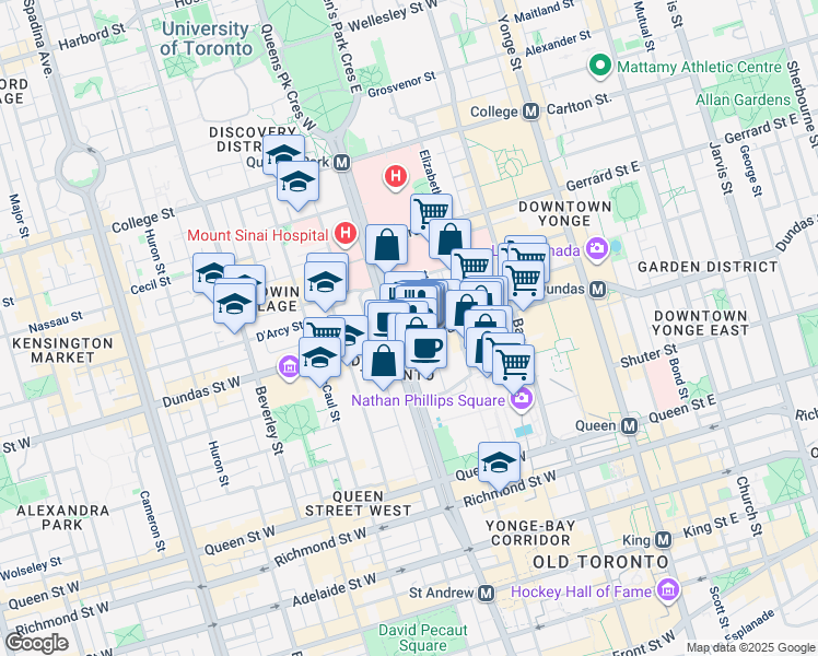 map of restaurants, bars, coffee shops, grocery stores, and more near in Toronto