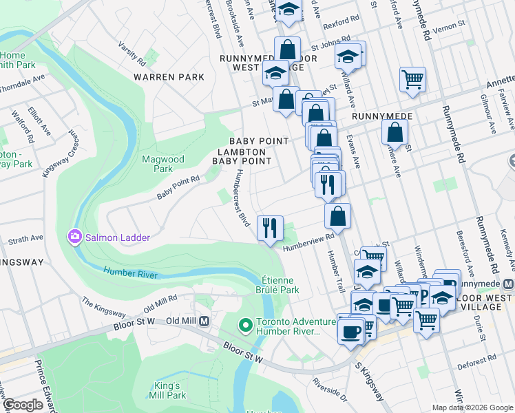 map of restaurants, bars, coffee shops, grocery stores, and more near in Toronto