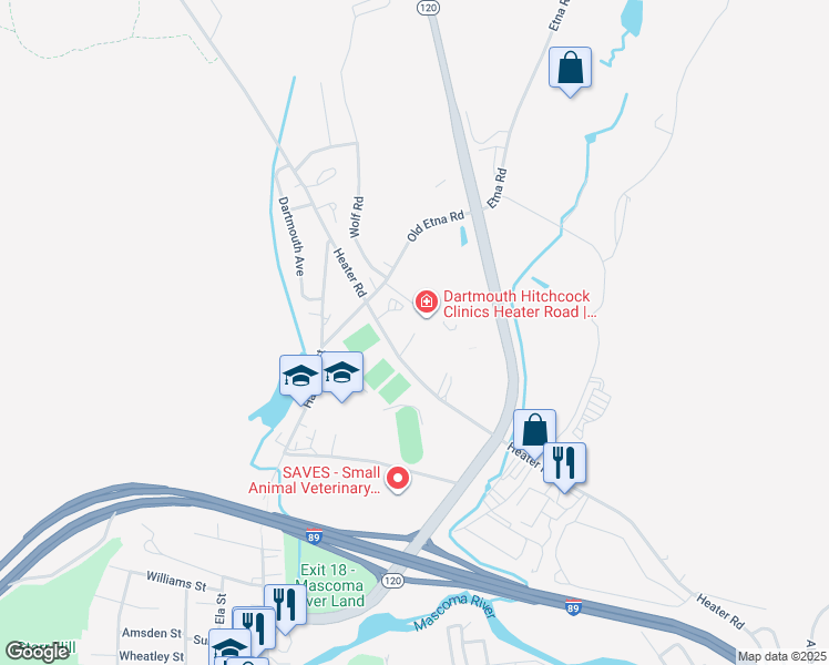 map of restaurants, bars, coffee shops, grocery stores, and more near 13 Bixby Street in Lebanon