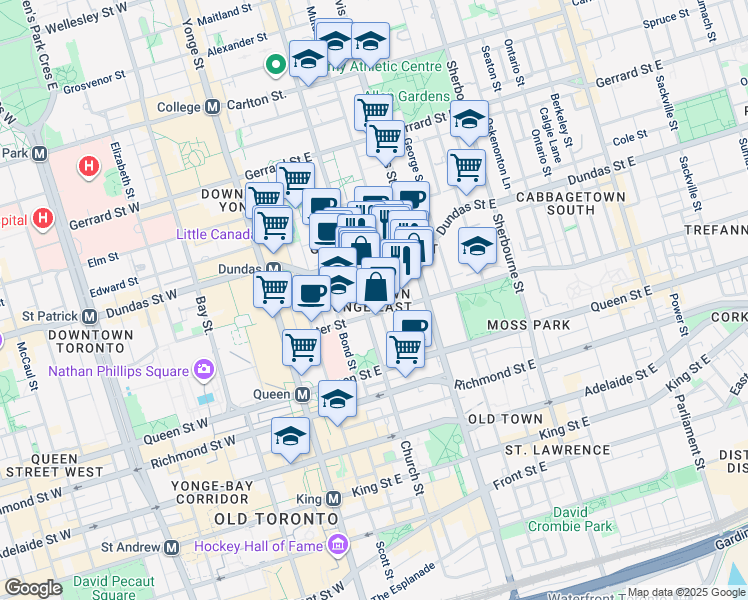 map of restaurants, bars, coffee shops, grocery stores, and more near in Toronto