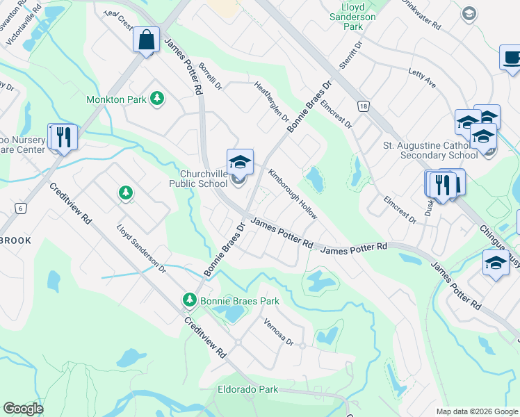 map of restaurants, bars, coffee shops, grocery stores, and more near 54 Chesterwood Crescent in Brampton