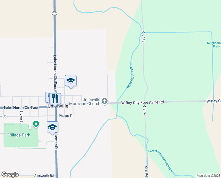 map of restaurants, bars, coffee shops, grocery stores, and more near 6566 Huron Street in Unionville
