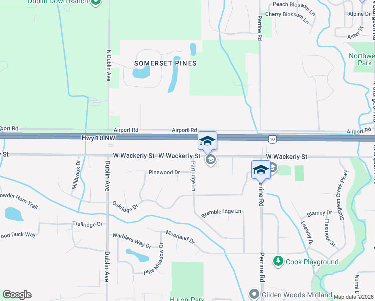 map of restaurants, bars, coffee shops, grocery stores, and more near 4608 West Wackerly Street in Midland