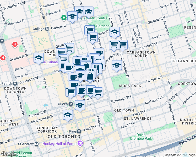 map of restaurants, bars, coffee shops, grocery stores, and more near in Toronto