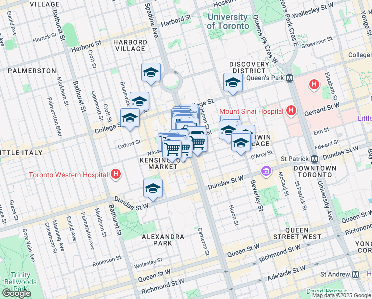 map of restaurants, bars, coffee shops, grocery stores, and more near in Toronto