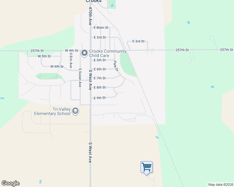 map of restaurants, bars, coffee shops, grocery stores, and more near 399 E 9th St in Crooks