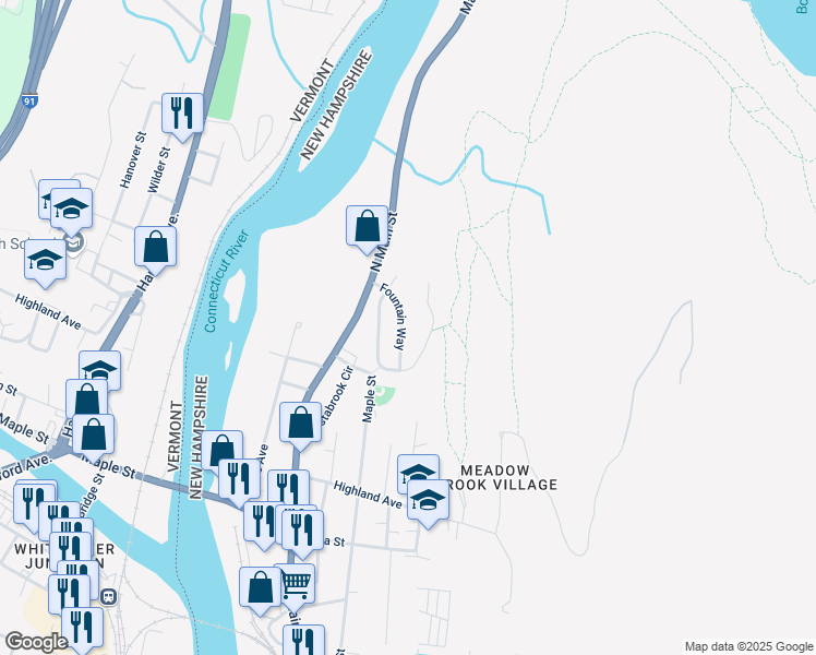 map of restaurants, bars, coffee shops, grocery stores, and more near 16 Fountain Way in Lebanon