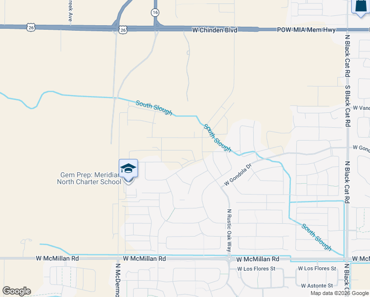 map of restaurants, bars, coffee shops, grocery stores, and more near 5900 North Serenity Lane in Meridian