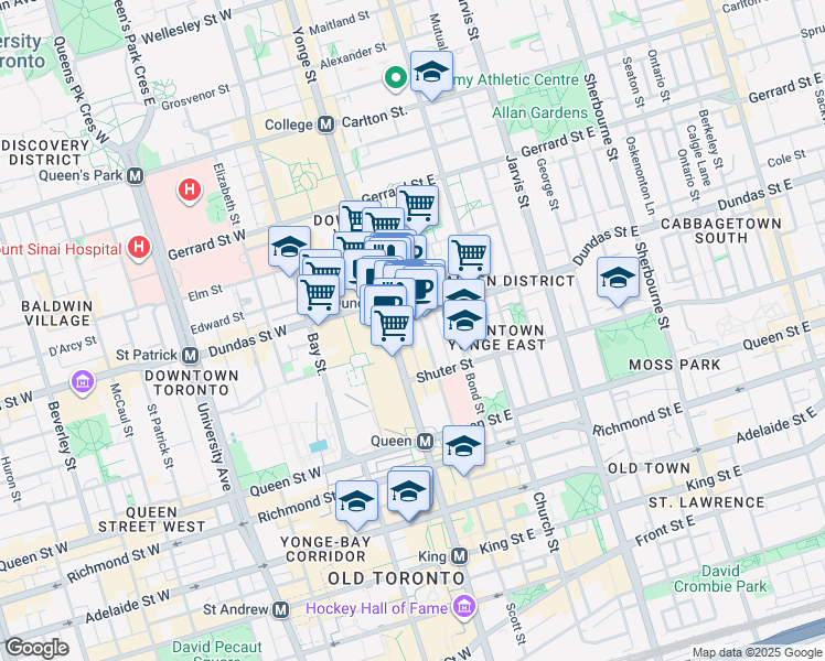 map of restaurants, bars, coffee shops, grocery stores, and more near in Toronto