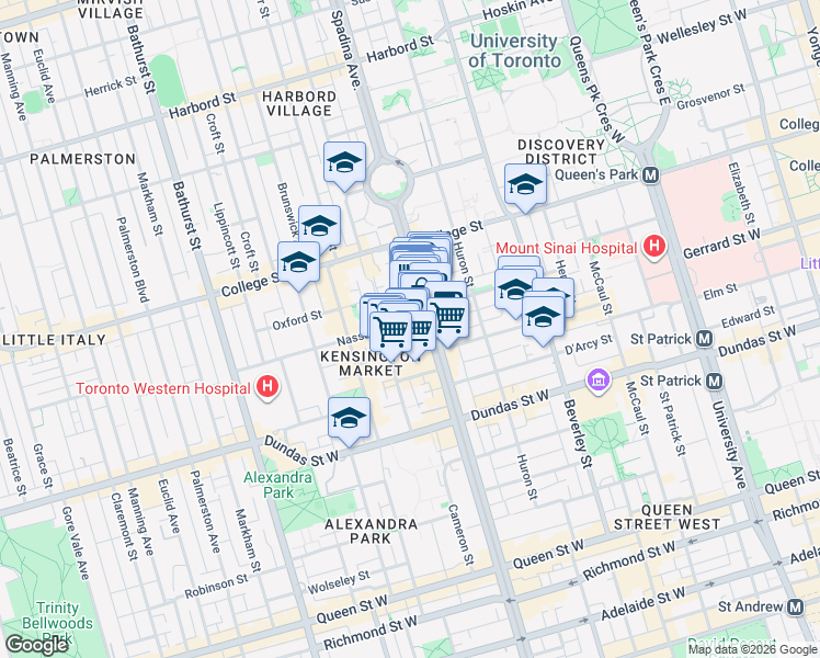 map of restaurants, bars, coffee shops, grocery stores, and more near in Toronto