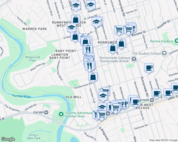 map of restaurants, bars, coffee shops, grocery stores, and more near in Toronto