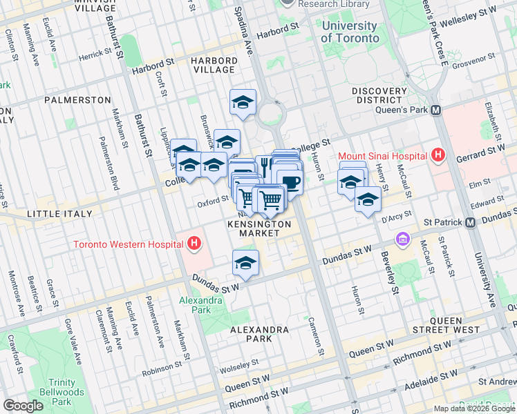 map of restaurants, bars, coffee shops, grocery stores, and more near 48 Nassau Street in Toronto