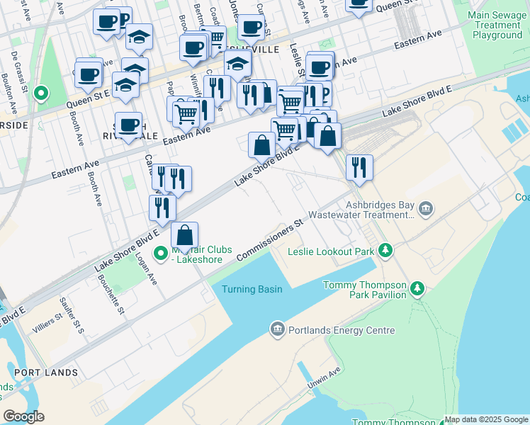 map of restaurants, bars, coffee shops, grocery stores, and more near in Toronto