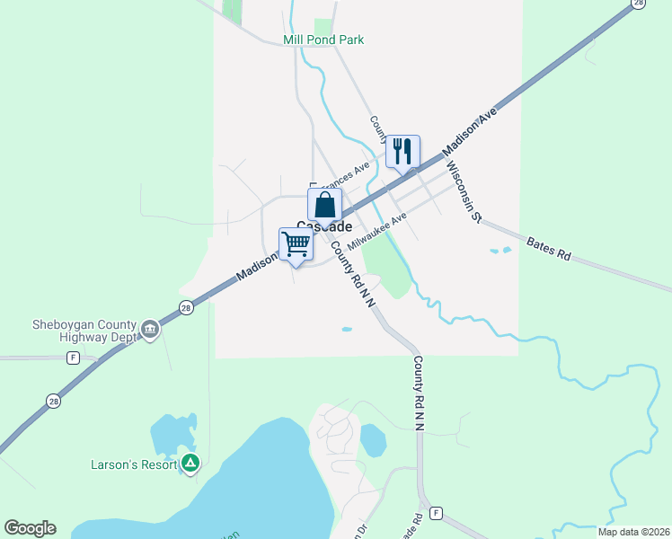 map of restaurants, bars, coffee shops, grocery stores, and more near 302 Lake Street in Cascade