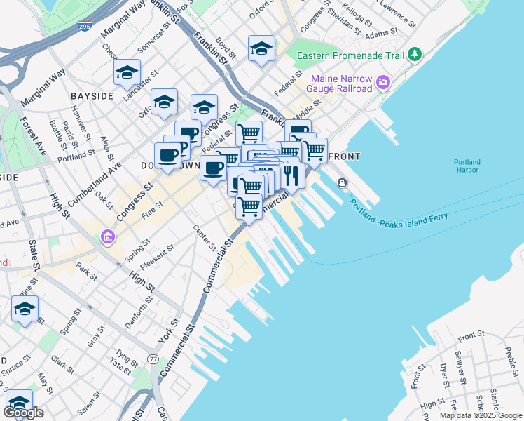 map of restaurants, bars, coffee shops, grocery stores, and more near 375 Fore Street in Portland