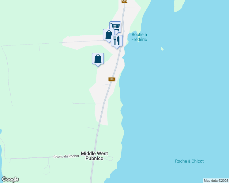 map of restaurants, bars, coffee shops, grocery stores, and more near 1123 Nova Scotia 335 in Middle West Pubnico