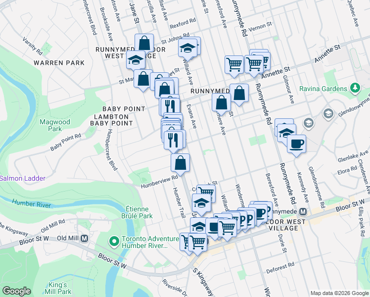 map of restaurants, bars, coffee shops, grocery stores, and more near in Toronto