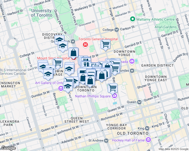 map of restaurants, bars, coffee shops, grocery stores, and more near in Toronto