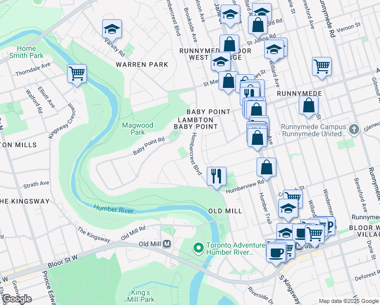 map of restaurants, bars, coffee shops, grocery stores, and more near in Toronto