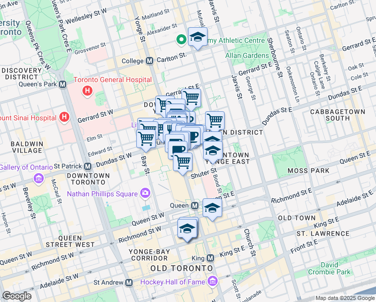 map of restaurants, bars, coffee shops, grocery stores, and more near in Toronto