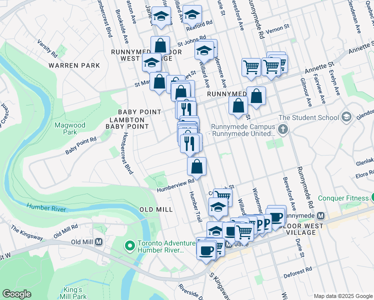map of restaurants, bars, coffee shops, grocery stores, and more near in Toronto
