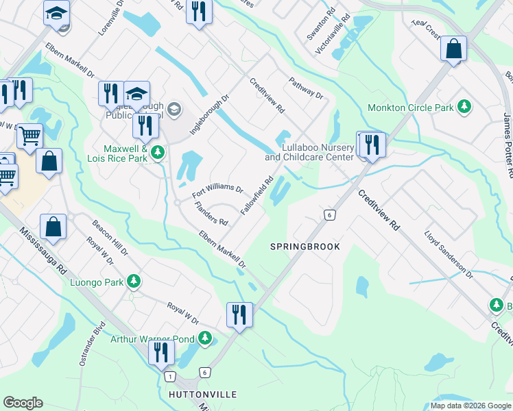 map of restaurants, bars, coffee shops, grocery stores, and more near in Brampton