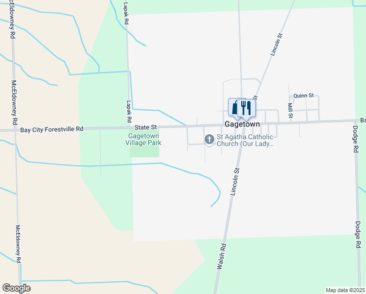 map of restaurants, bars, coffee shops, grocery stores, and more near 6455 5th Street in Gagetown