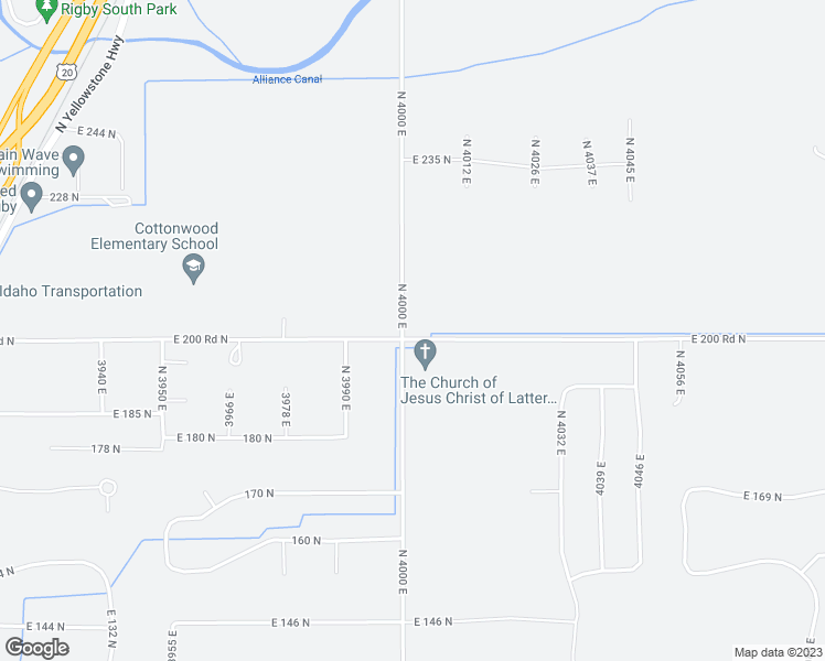 map of restaurants, bars, coffee shops, grocery stores, and more near 202 North 4000 East in Rigby