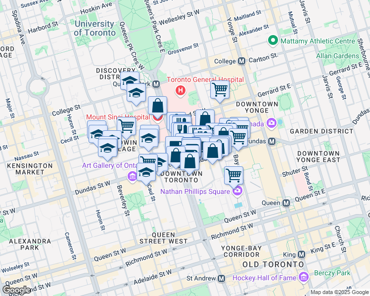 map of restaurants, bars, coffee shops, grocery stores, and more near in Toronto
