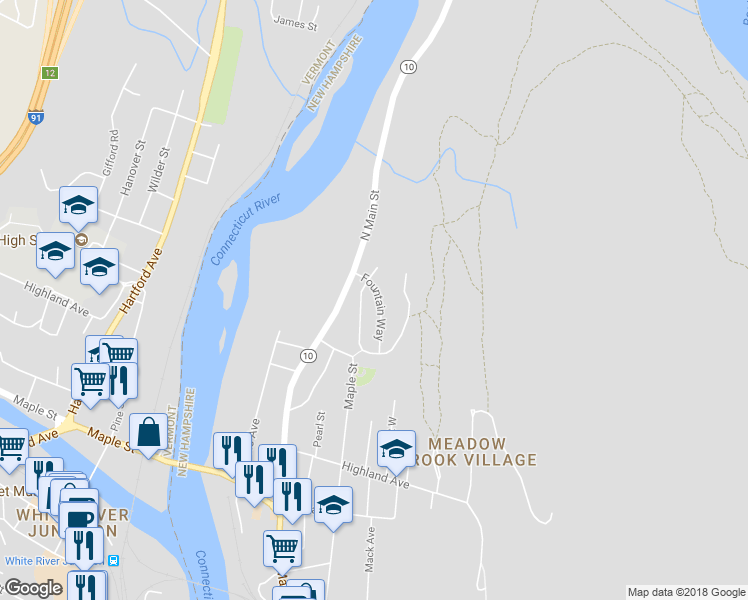 map of restaurants, bars, coffee shops, grocery stores, and more near 16 Fountain Way in Lebanon