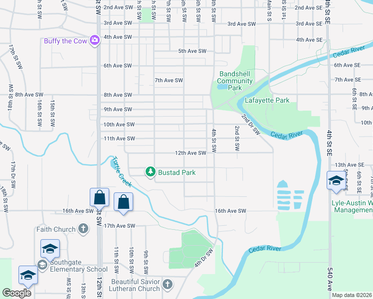 map of restaurants, bars, coffee shops, grocery stores, and more near 610 12th Avenue Southwest in Austin