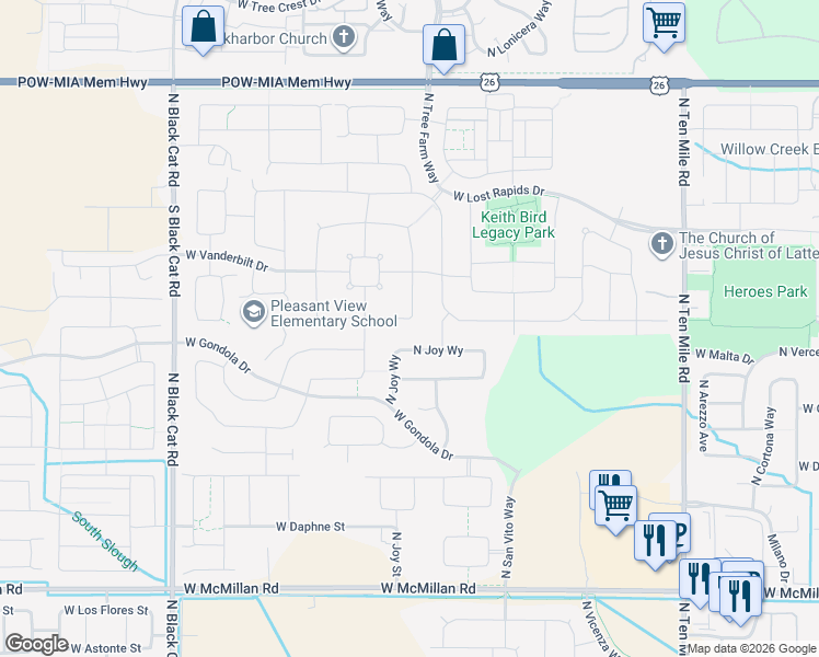 map of restaurants, bars, coffee shops, grocery stores, and more near 3871 West Ladle Rapids Street in Meridian