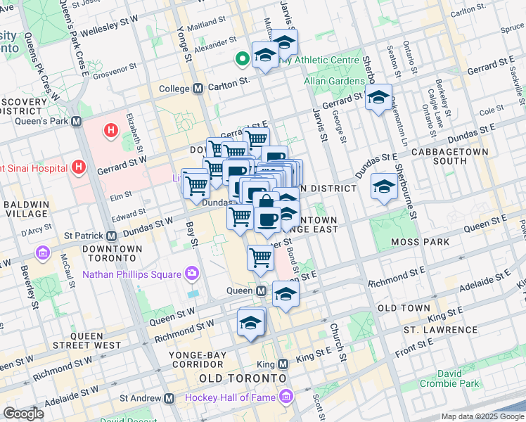 map of restaurants, bars, coffee shops, grocery stores, and more near in Toronto