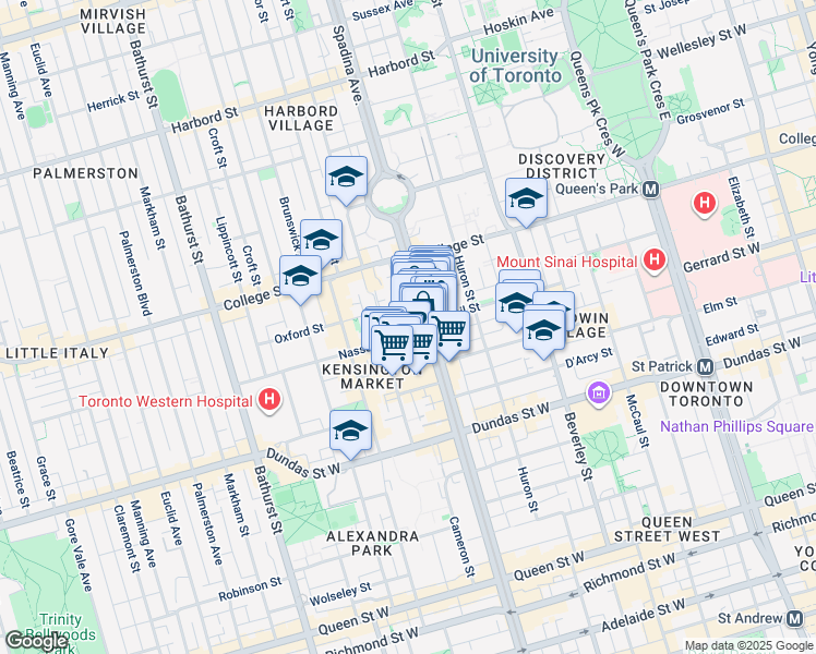 map of restaurants, bars, coffee shops, grocery stores, and more near in Toronto