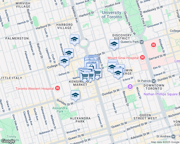 map of restaurants, bars, coffee shops, grocery stores, and more near in Toronto