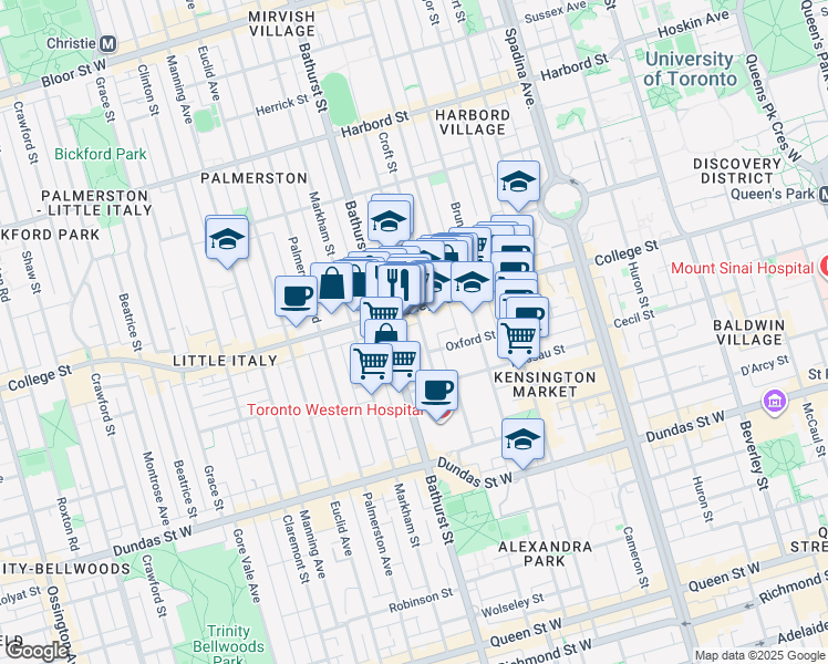 map of restaurants, bars, coffee shops, grocery stores, and more near in Toronto